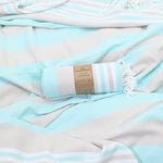 Bondi Beach Series Turkish Towel, Combed Cotton, Mint - Beige, 340g - Turkish Towel - MOONESSA Australia