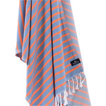 Dublin Series Turkish Towel, Combed Cotton, Blue - Orange, 380g - Turkish Towel - MOONESSA Australia