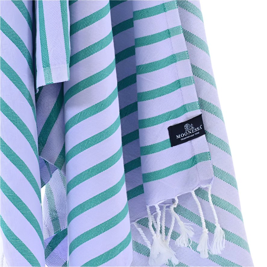 Dublin Series Turkish Towel - Combed Cotton, Lilac - Teal, 380g - Turkish Beach & Bath Towels - MOONESSA Australia
