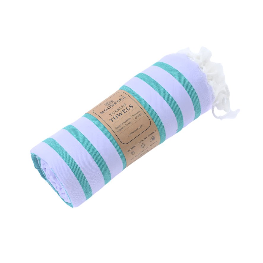 Dublin Series Turkish Towel - Combed Cotton, Lilac - Teal, 380g - Turkish Beach & Bath Towels - MOONESSA Australia