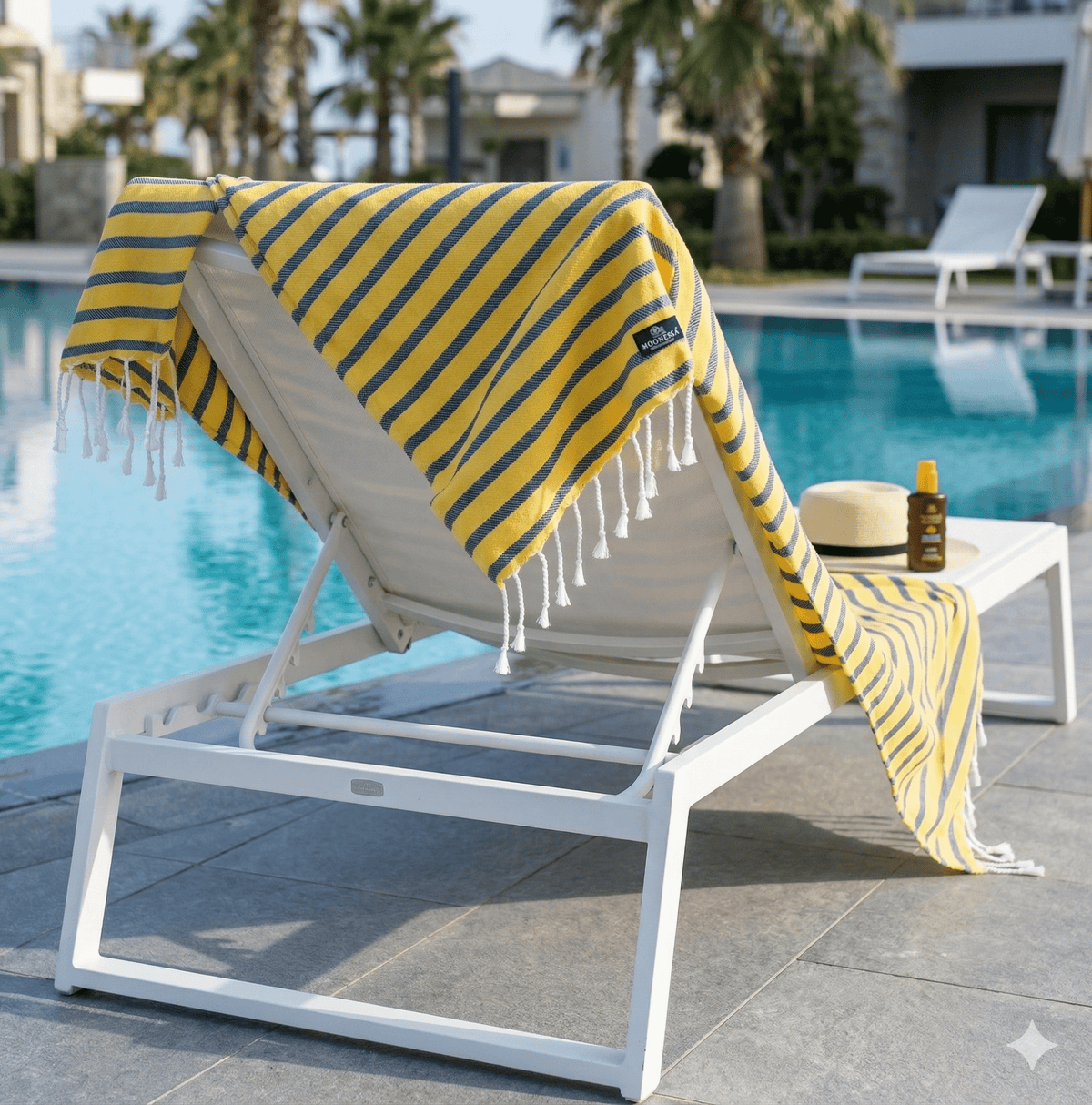 Dublin Series Turkish Towel, Combed Cotton, Navy - Yellow, 380g - Turkish Towel - MOONESSA Australia
