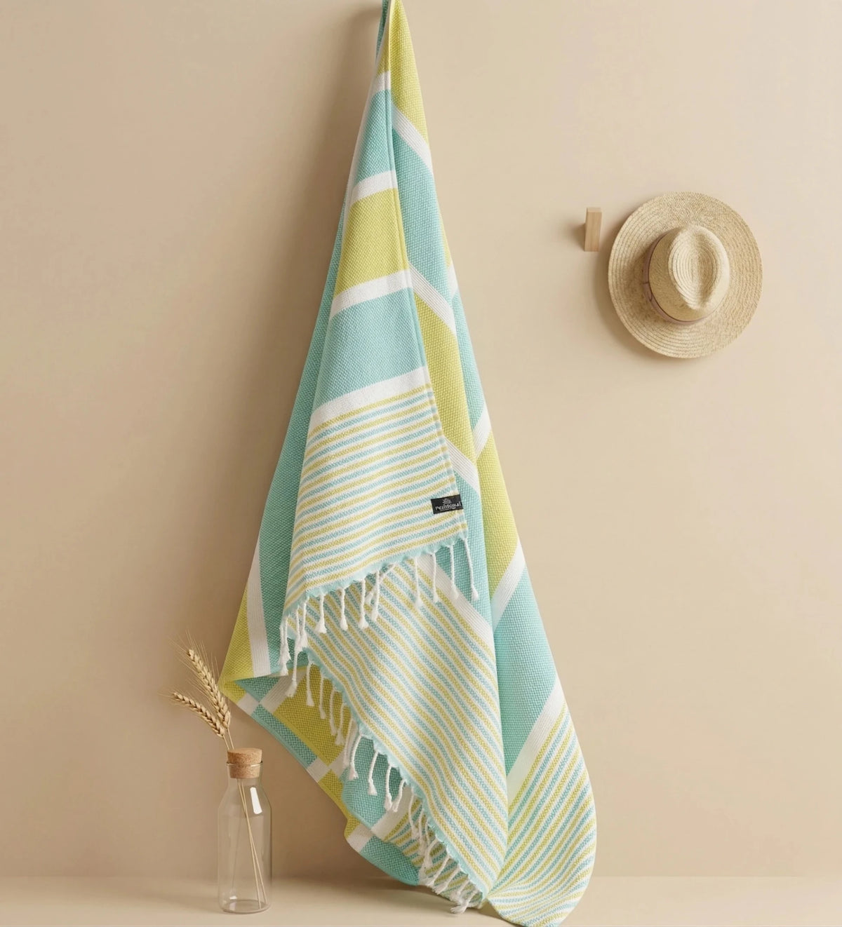 Gold Coast Series Turkish Towel, Combed Cotton, Mint - Mustard, 450g - Turkish Towel - MOONESSA Australia