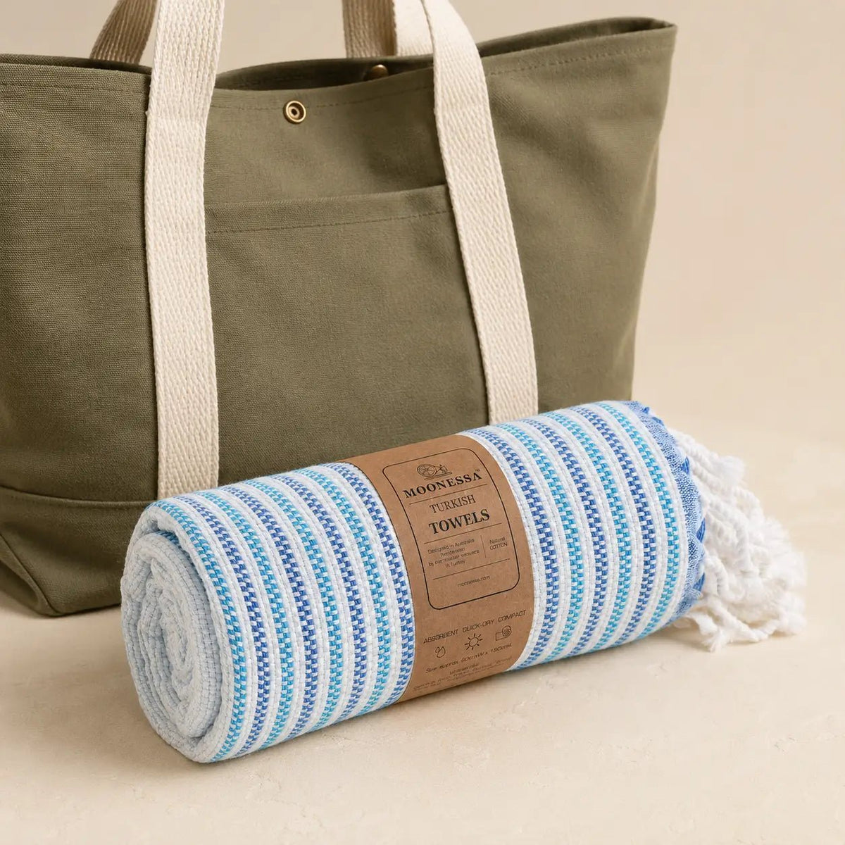 Gold Coast Turkish Towel – Navy Aqua - Turkish Towel - MOONESSA Australia