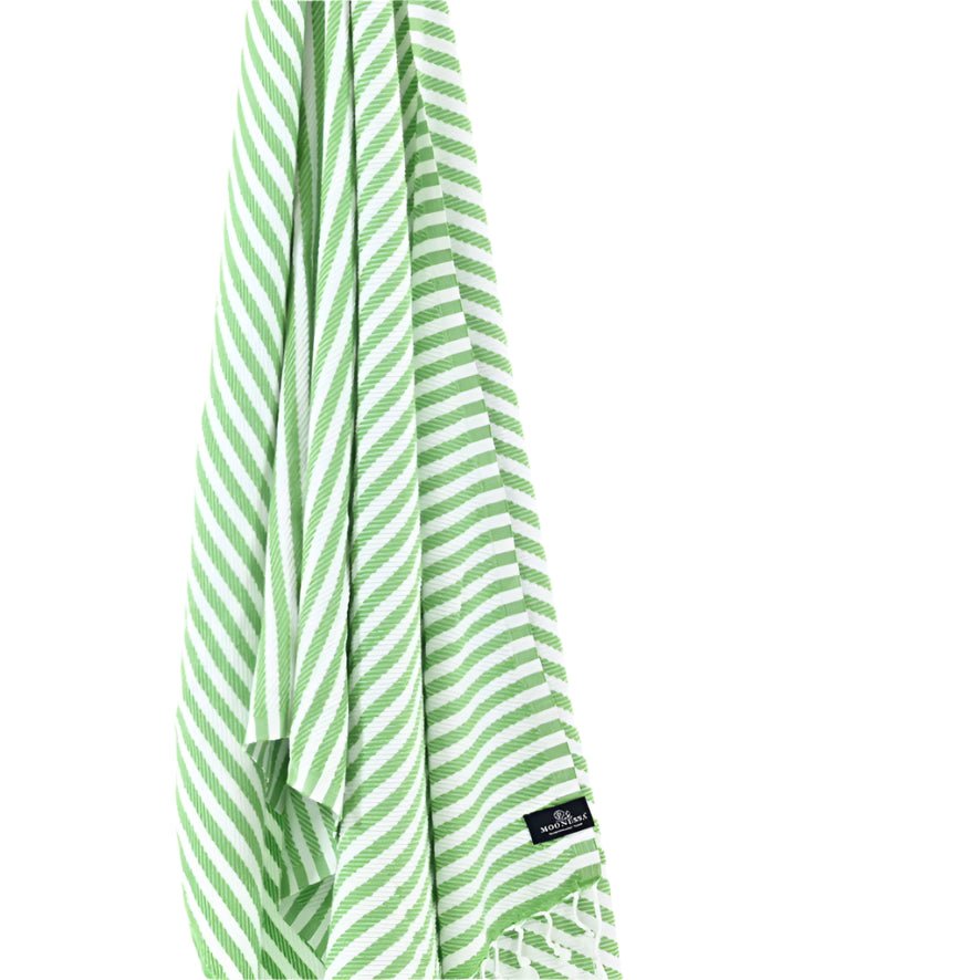 Oxford Series Turkish Towel, Combed Cotton, Apple Green - White, 430g - Turkish Towel - MOONESSA Australia