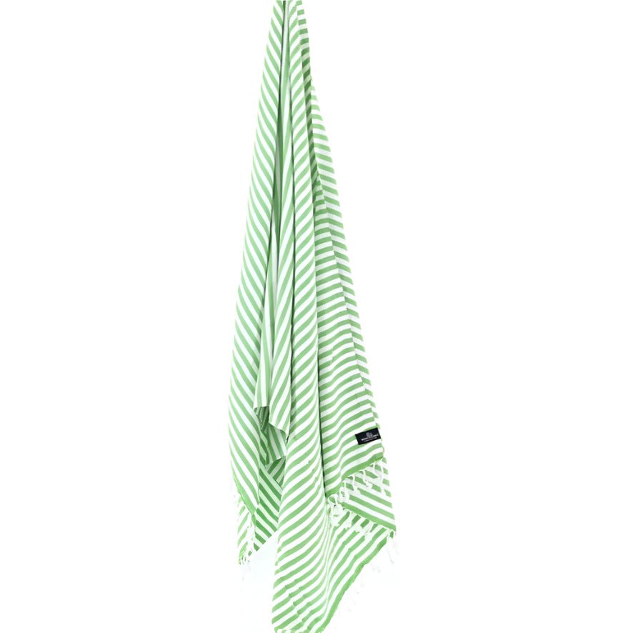 Oxford Series Turkish Towel, Combed Cotton, Apple Green - White, 430g - Turkish Towel - MOONESSA Australia