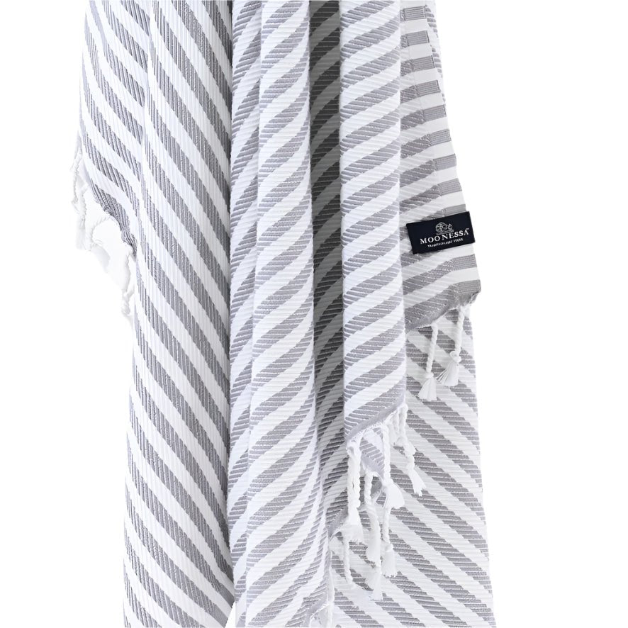 Oxford Series Turkish Towel, Combed Cotton, Grey - White, 430g - Turkish Towel - MOONESSA Australia