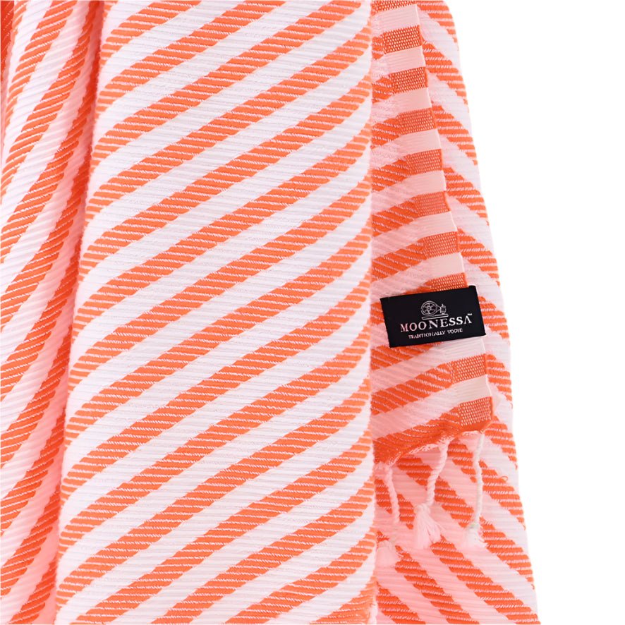 Oxford Series Turkish Towel, Combed Cotton, Orange - White, 430g - Turkish Towel - MOONESSA Australia