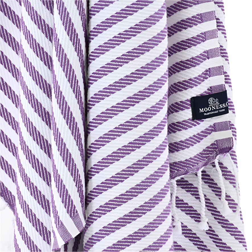 Oxford Series Turkish Towel, Combed Cotton, Purple - White, 430g - Turkish Towel - MOONESSA Australia