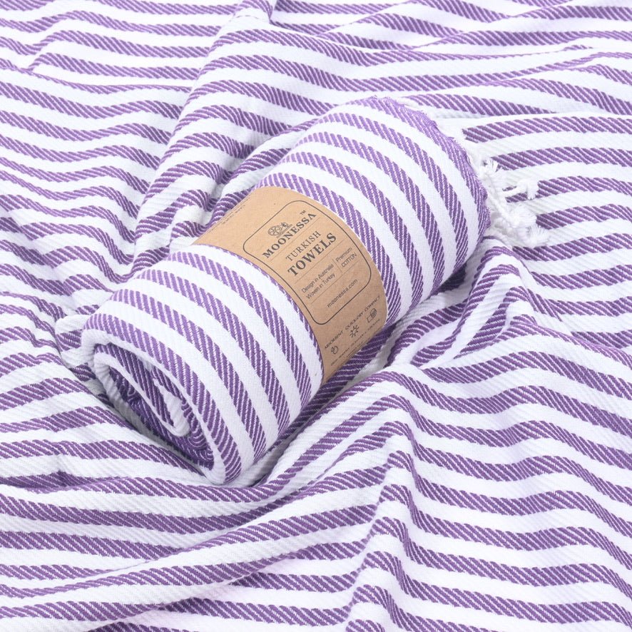 Oxford Series Turkish Towel, Combed Cotton, Purple - White, 430g - Turkish Towel - MOONESSA Australia