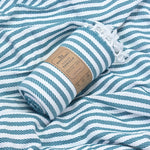 Oxford Series Turkish Towel, Combed Cotton, Teal - White, 430g - Turkish Towel - MOONESSA Australia