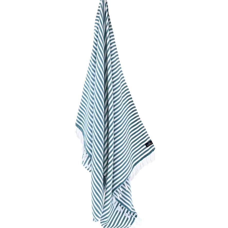 Oxford Series Turkish Towel, Combed Cotton, Teal - White, 430g - Turkish Towel - MOONESSA Australia