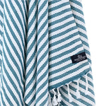 Oxford Series Turkish Towel, Combed Cotton, Teal - White, 430g - Turkish Towel - MOONESSA Australia