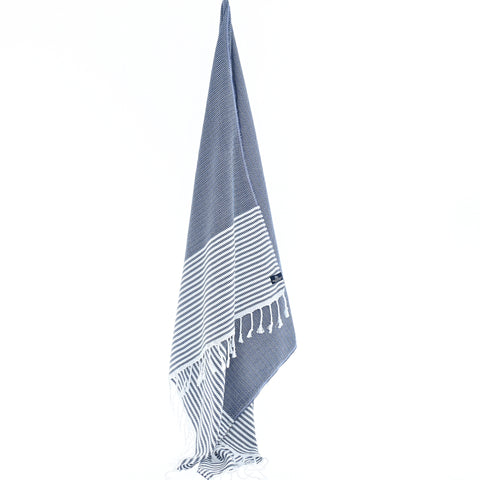 Turkish Towel, Beach Bath Towel, Moonessa Perth Series, Handwoven, Combed Natural Cotton, 400g, Navy, hanging