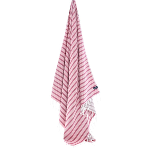 Turkish Towel, Beach Bath Towel, Moonessa Oxford Series, Handwoven, Combed Natural Cotton, 410g, Rose Pink-Mauve, hanging