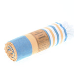 Bondi Beach Series Turkish Towel, Combed Cotton, Blue - Orange, 340g - Turkish Towel - MOONESSA Australia