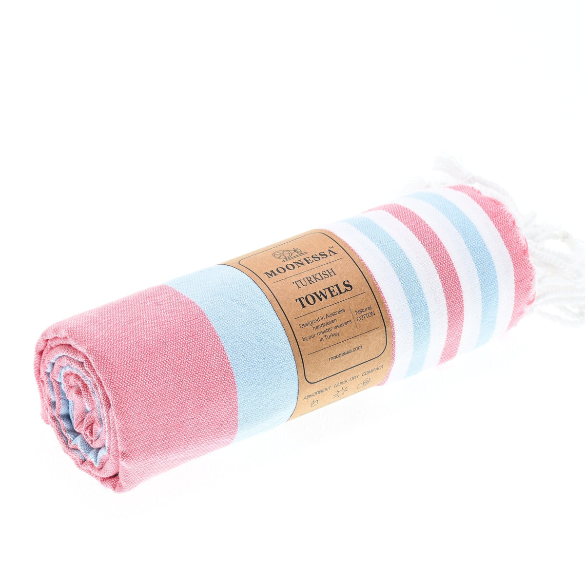 Bondi Beach Series Turkish Towel, Combed Cotton, Coral - Sky, 340g - Turkish Towel - MOONESSA Australia