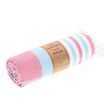 Bondi Beach Series Turkish Towel, Combed Cotton, Coral - Sky, 340g - Turkish Towel - MOONESSA Australia