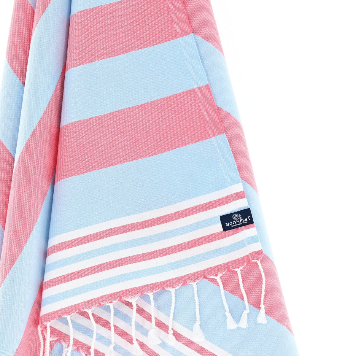 Bondi Beach Series Turkish Towel, Combed Cotton, Coral - Sky, 340g - Turkish Towel - MOONESSA Australia