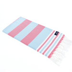 Bondi Beach Series Turkish Towel, Combed Cotton, Coral - Sky, 340g - Turkish Towel - MOONESSA Australia