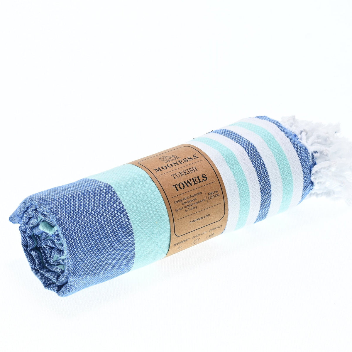 Bondi Beach Series Turkish Towel, Combed Cotton, Navy - Mint, 340g - Turkish Towel - MOONESSA Australia