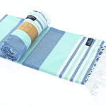 Bondi Beach Series Turkish Towel, Combed Cotton, Navy - Mint, 340g - Turkish Towel - MOONESSA Australia