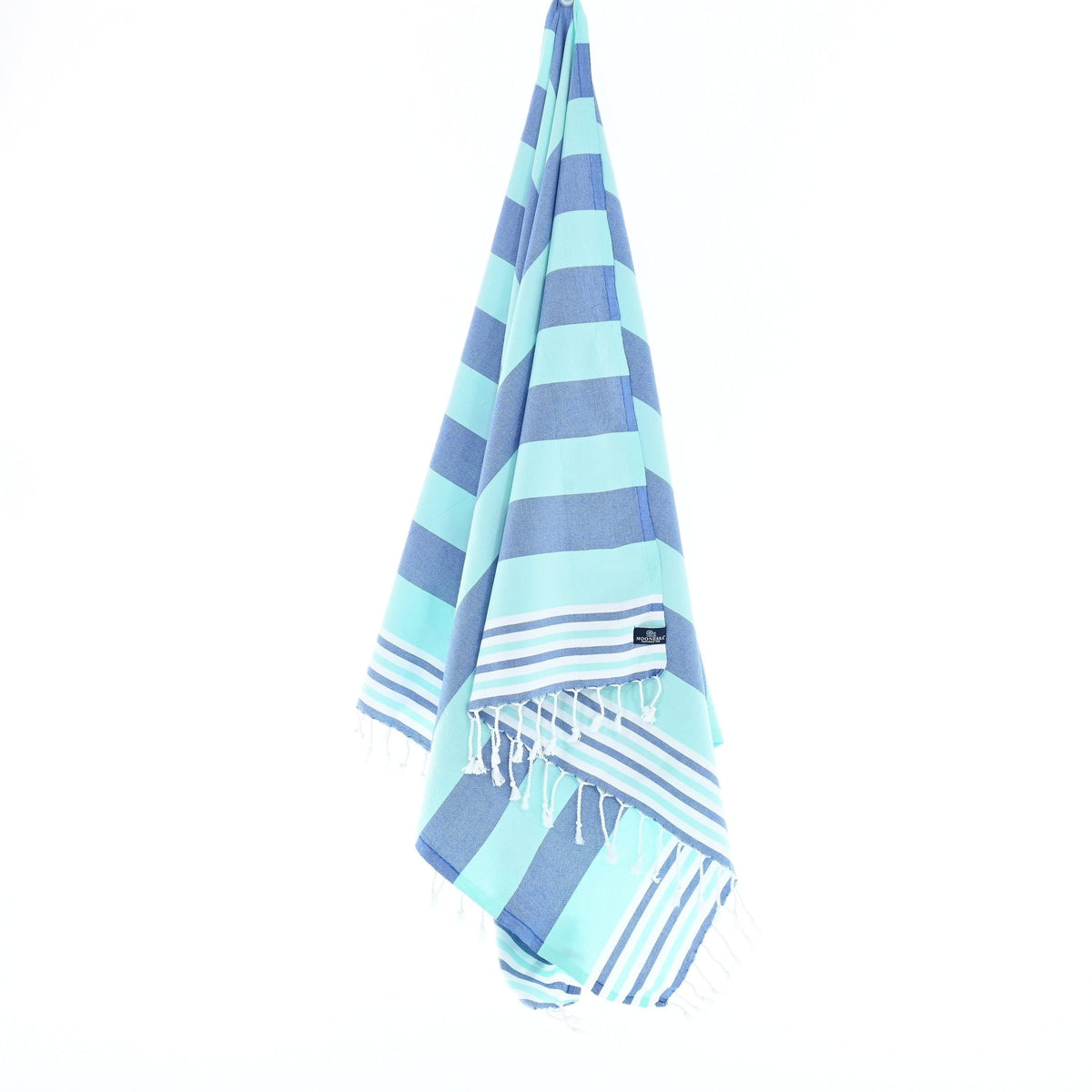 Bondi Beach Series Turkish Towel, Combed Cotton, Navy - Mint, 340g - Turkish Towel - MOONESSA Australia