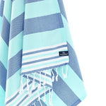 Bondi Beach Series Turkish Towel, Combed Cotton, Navy - Mint, 340g - Turkish Towel - MOONESSA Australia