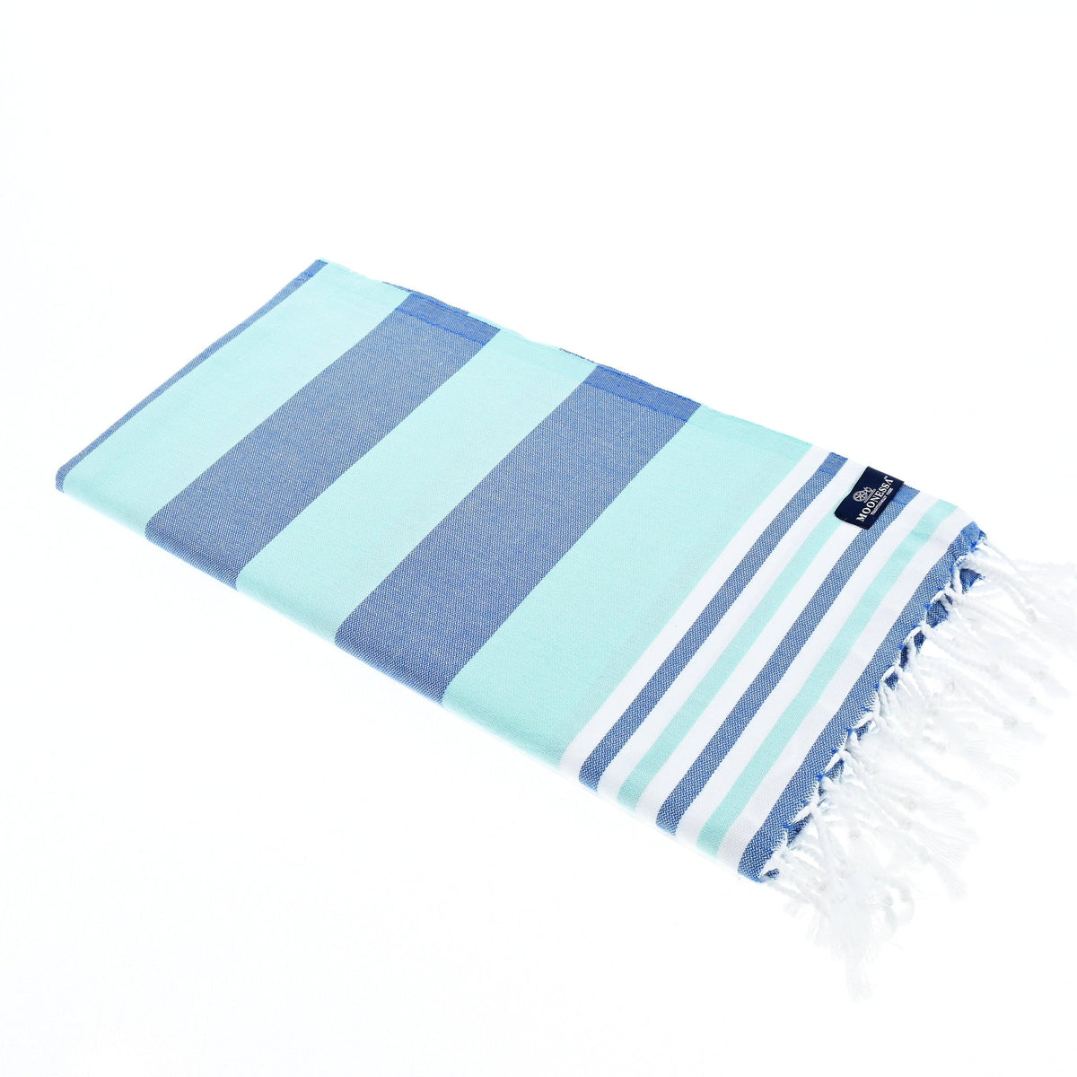 Bondi Beach Series Turkish Towel, Combed Cotton, Navy - Mint, 340g - Turkish Towel - MOONESSA Australia