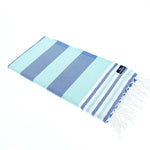 Bondi Beach Series Turkish Towel, Combed Cotton, Navy - Mint, 340g - Turkish Towel - MOONESSA Australia