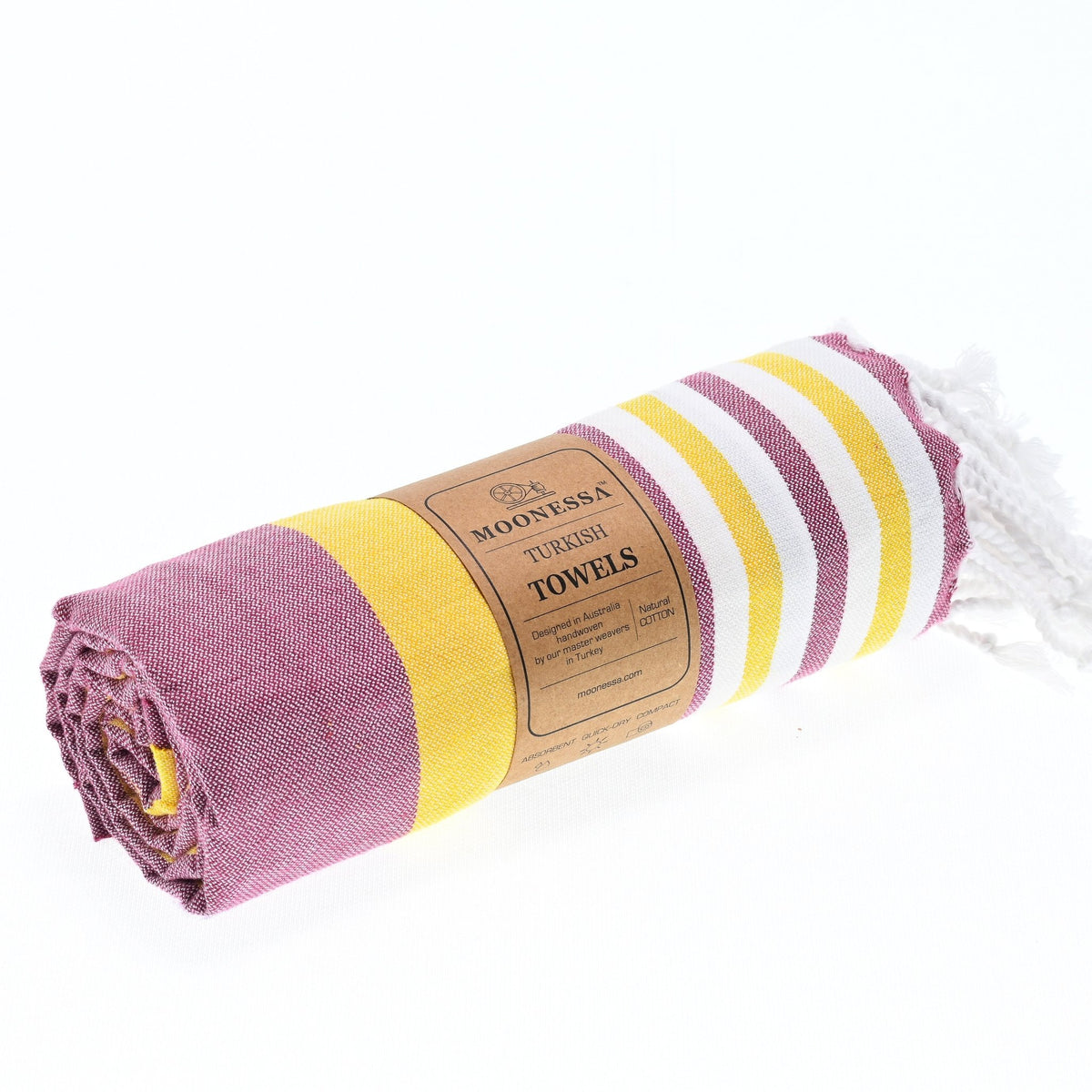 Bondi Beach Series Turkish Towel, Combed Cotton, Plum - Lemon, 340g - Turkish Towel - MOONESSA Australia
