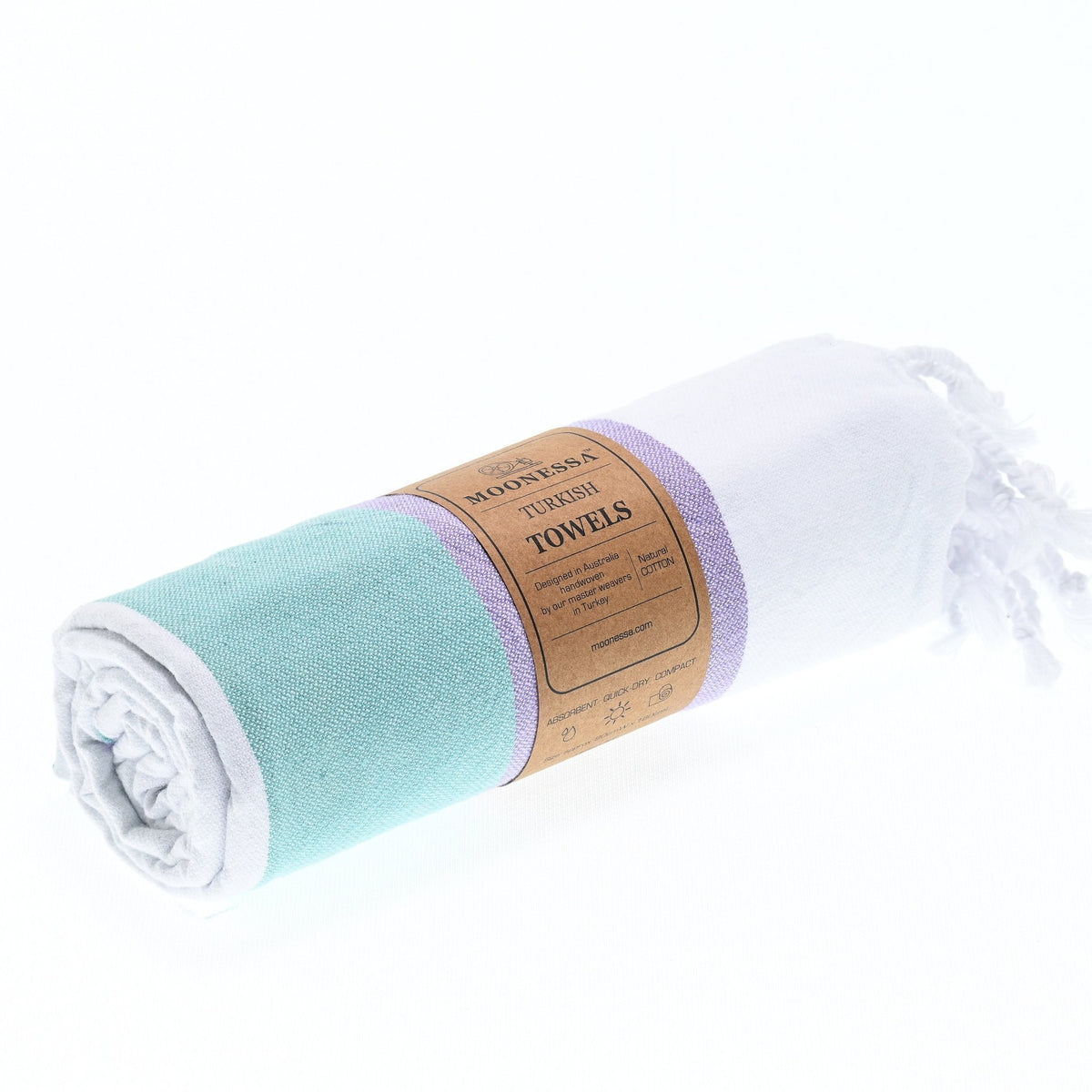 Fremantle Series Turkish Towel, Combed Cotton, Lilac - Mint - Grey, 340g - Turkish Towel - MOONESSA Australia