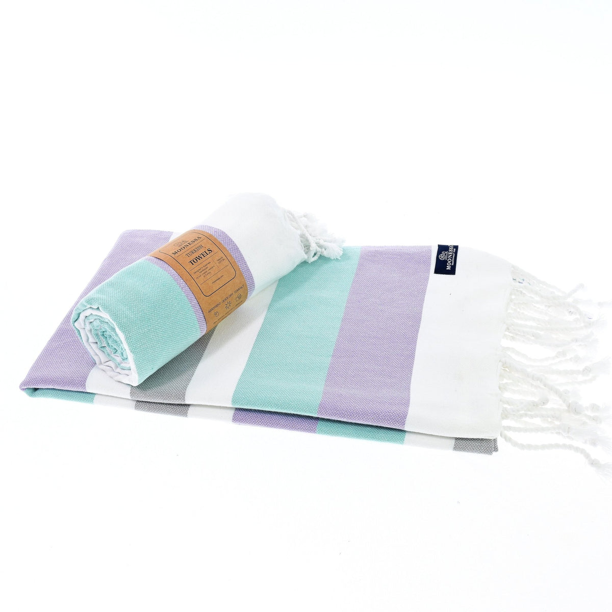 Fremantle Series Turkish Towel, Combed Cotton, Lilac - Mint - Grey, 340g - Turkish Towel - MOONESSA Australia