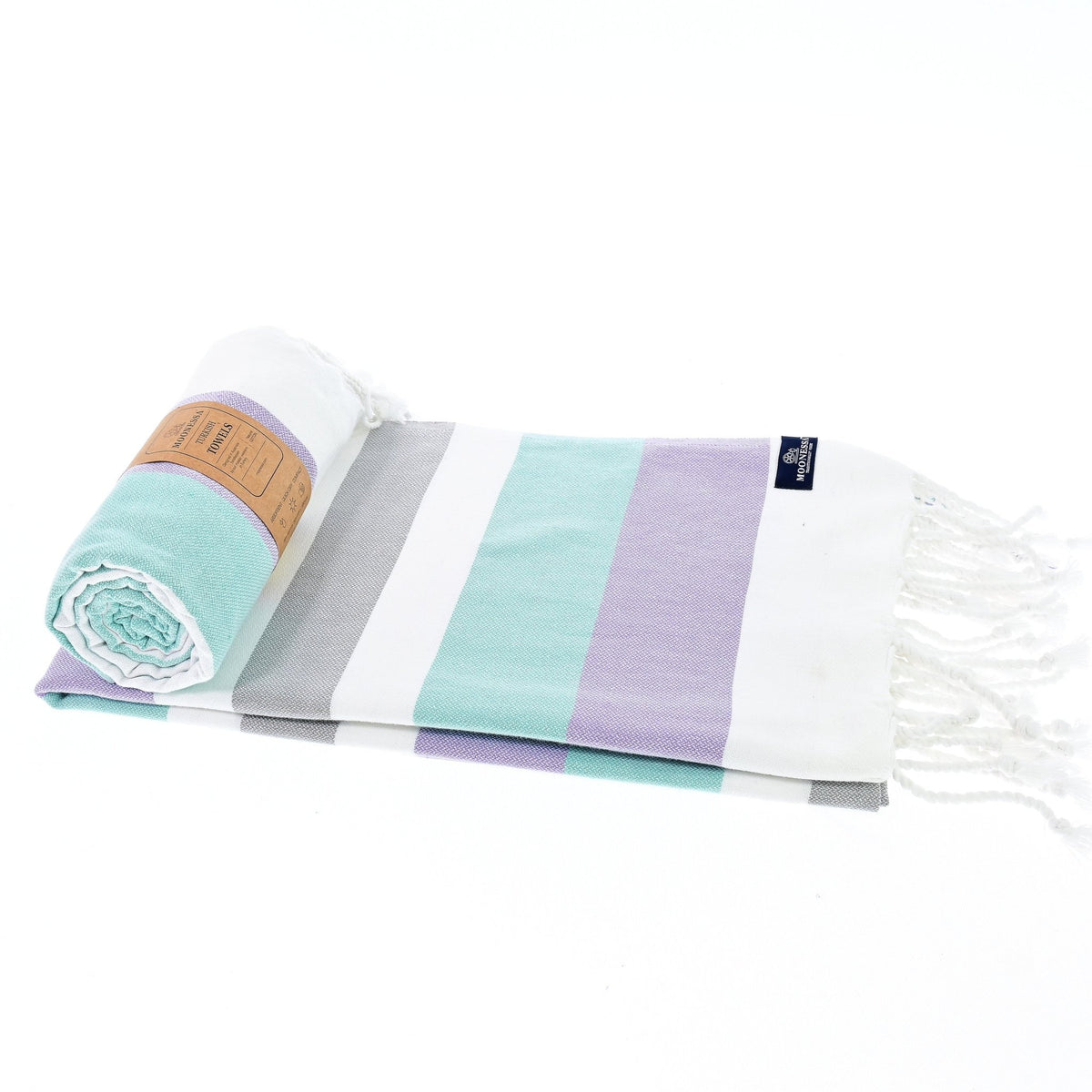 Fremantle Series Turkish Towel, Combed Cotton, Lilac - Mint - Grey, 340g - Turkish Towel - MOONESSA Australia