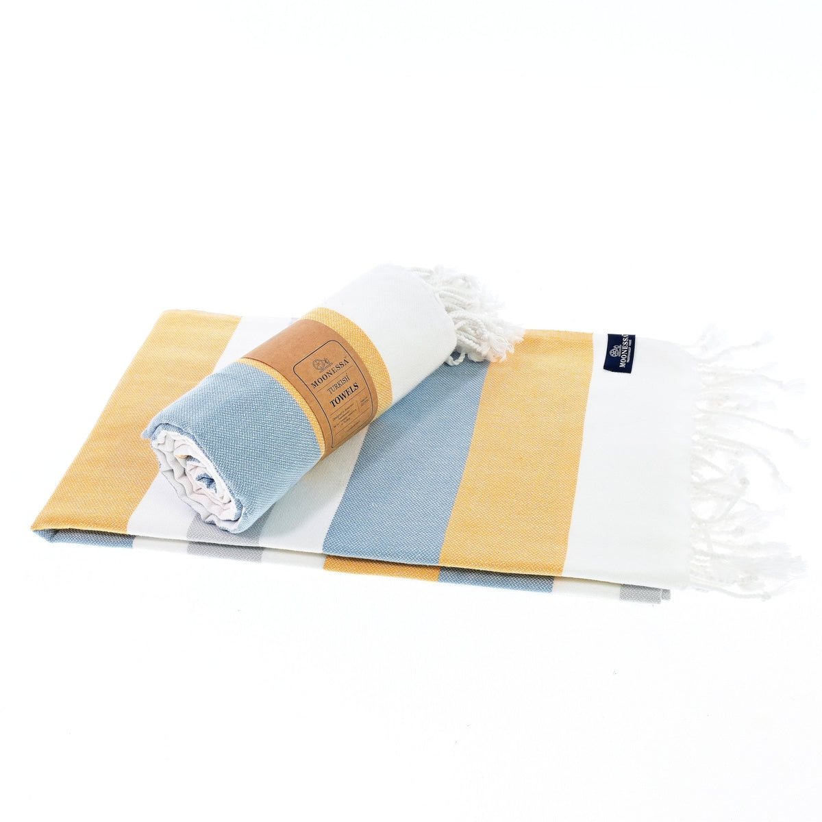 Fremantle Series Turkish Towel, Combed Cotton, Orange - Blue - Grey, 340g - Turkish Towel - MOONESSA Australia