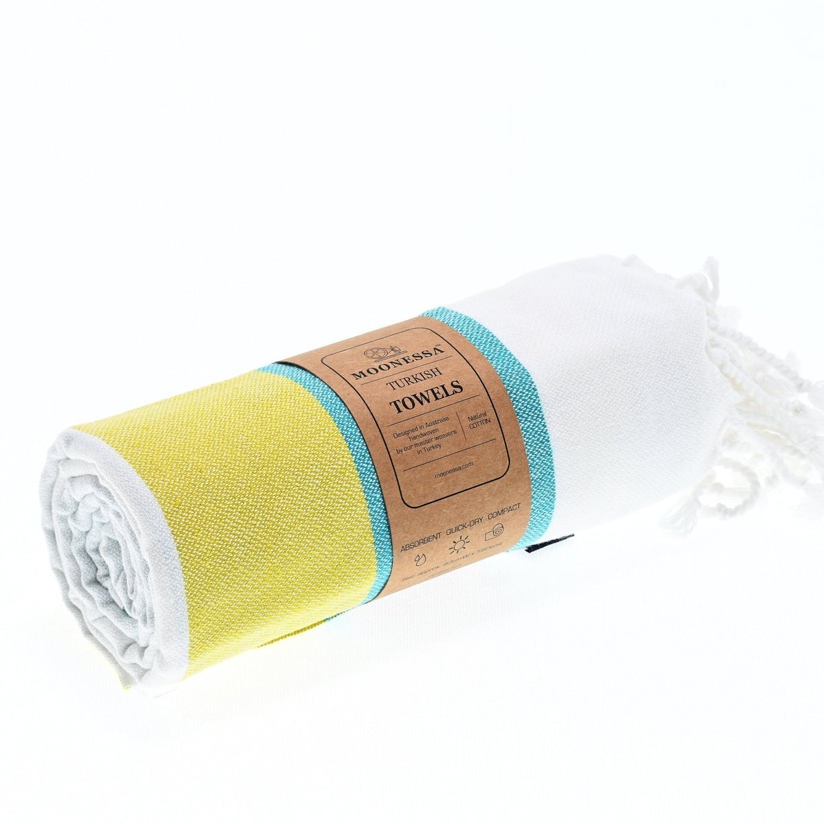 Fremantle Series Turkish Towel, Combed Cotton, Teal - Yellow - Grey, 340g - Turkish Towel - MOONESSA Australia