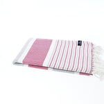 Gold Coast Series Turkish Towel, Combed Cotton, Grey - Burgundy, 450g - Turkish Towel - MOONESSA Australia