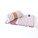Gold Coast Series Turkish Towel, Combed Cotton, Grey - Burgundy, 450g - Turkish Towel - MOONESSA Australia