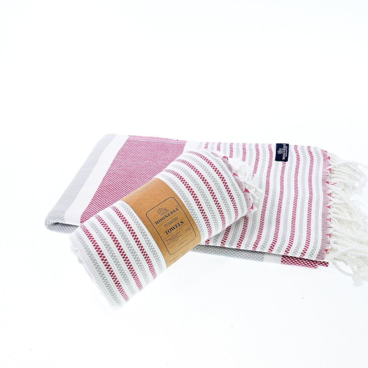 Gold Coast Series Turkish Towel, Combed Cotton, Grey - Burgundy, 450g - Turkish Towel - MOONESSA Australia