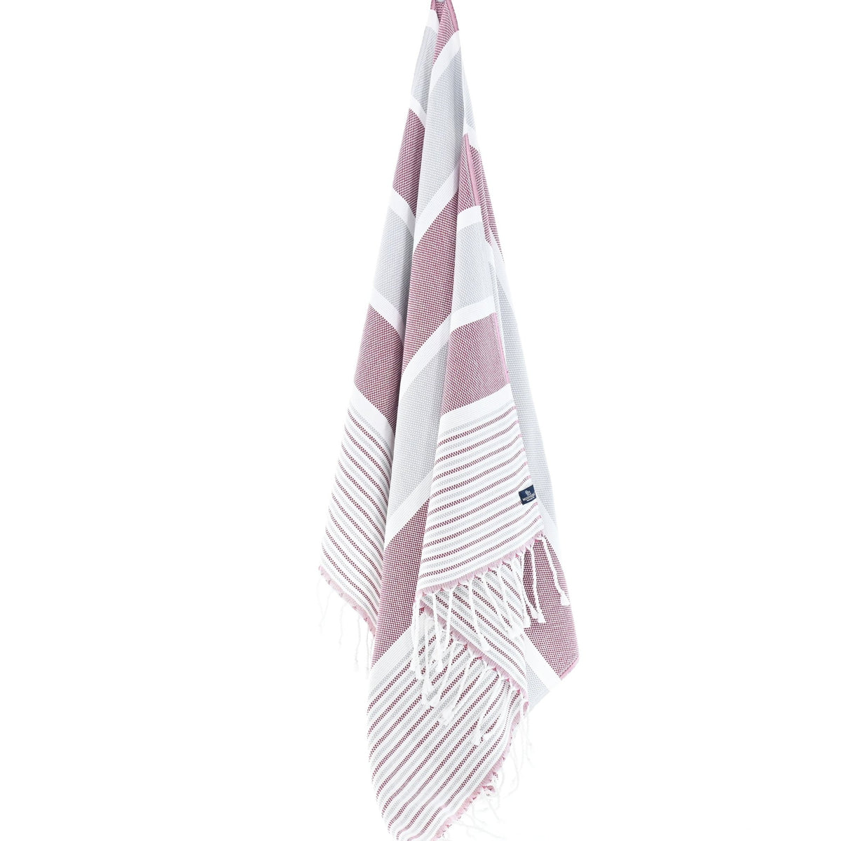 Gold Coast Series Turkish Towel, Combed Cotton, Grey - Burgundy, 450g - Turkish Towel - MOONESSA Australia