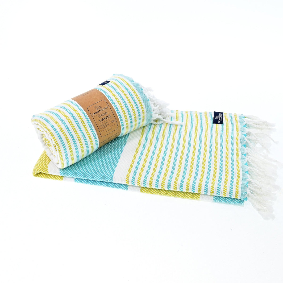 Gold Coast Series Turkish Towel, Combed Cotton, Mint - Mustard, 450g - Turkish Towel - MOONESSA Australia