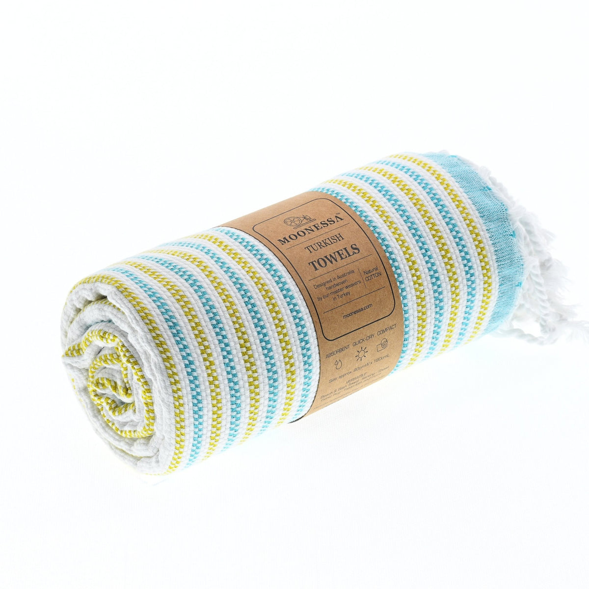 Gold Coast Series Turkish Towel, Combed Cotton, Mint - Mustard, 450g - Turkish Towel - MOONESSA Australia