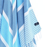 Gold Coast Series Turkish Towel, Combed Cotton, Navy - Aqua, 450g - Turkish Towel - MOONESSA Australia