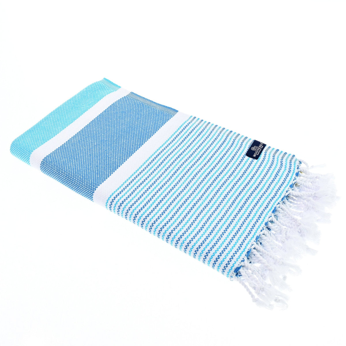 Gold Coast Series Turkish Towel, Combed Cotton, Navy - Aqua, 450g - Turkish Towel - MOONESSA Australia