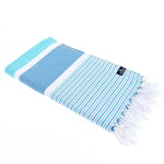 Gold Coast Series Turkish Towel, Combed Cotton, Navy - Aqua, 450g - Turkish Towel - MOONESSA Australia