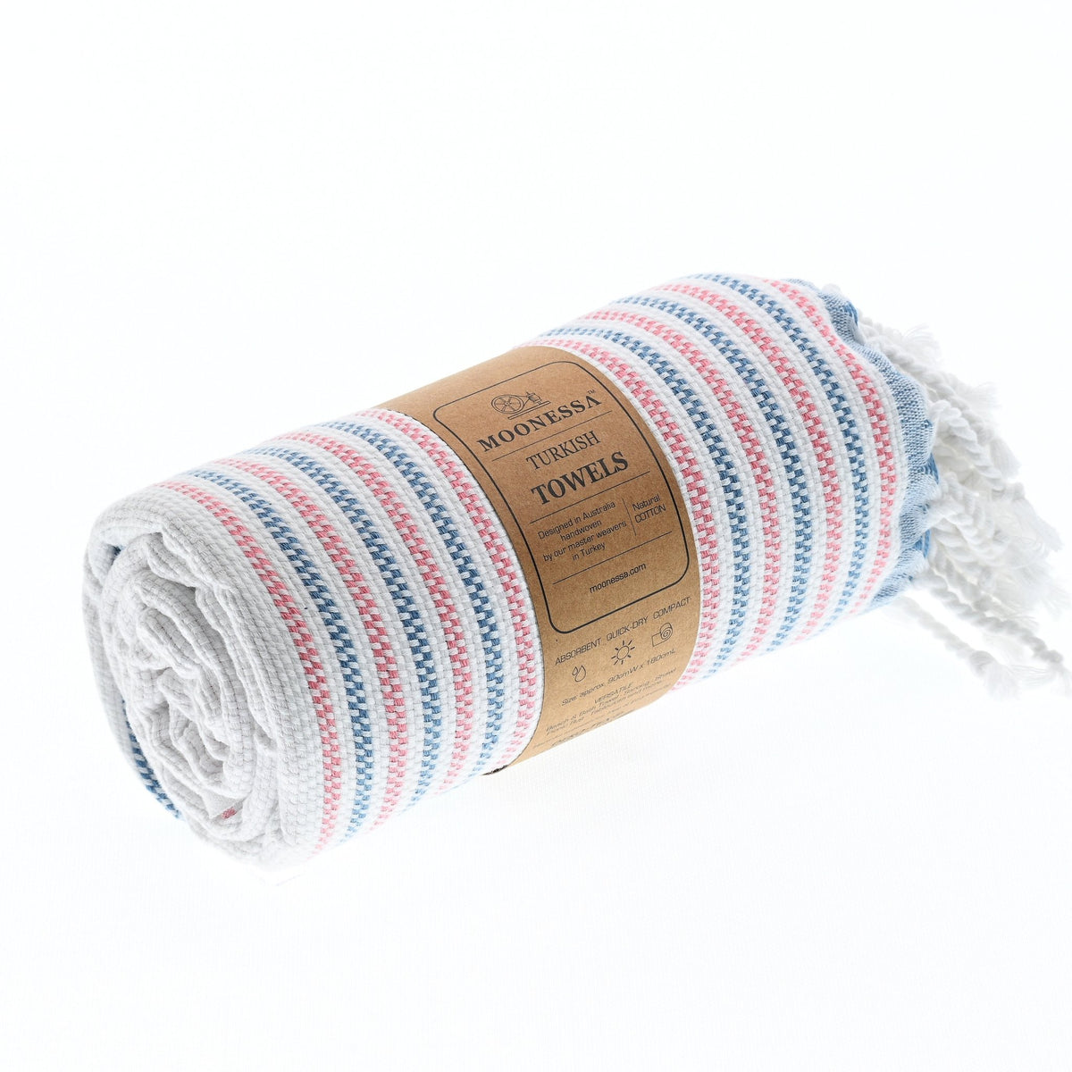 Gold Coast Series Turkish Towel, Combed Cotton, Pink - Blue, 450g - Turkish Towel - MOONESSA Australia