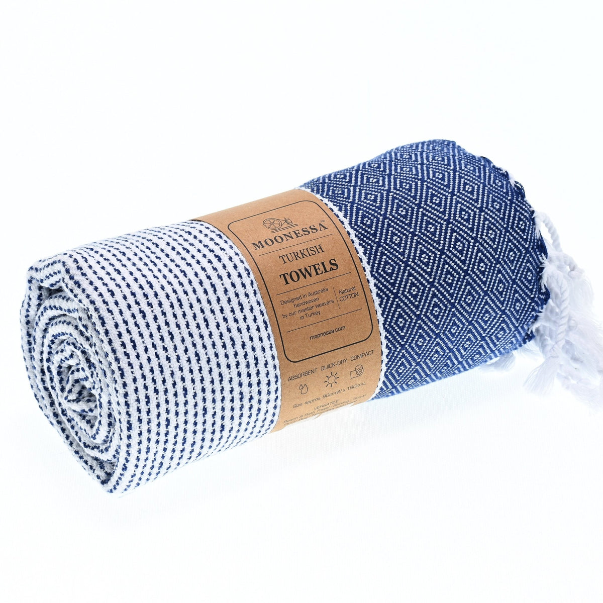 Milan Series Turkish Towel, Combed Cotton, Royal, 410g - Turkish Towel - MOONESSA Australia