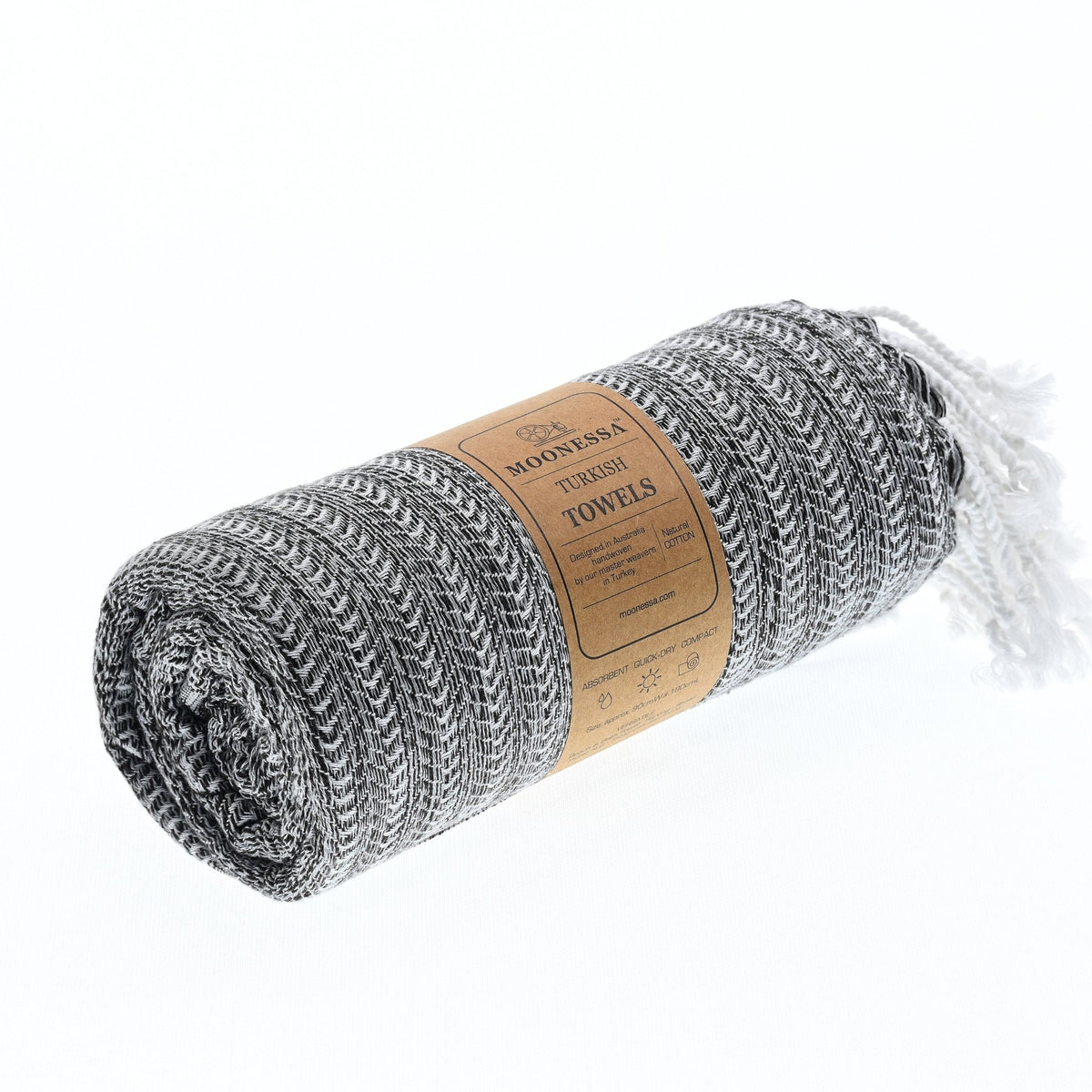 Nairobi Series Turkish Towel, Combed Cotton, Black - Grey, 450g - Turkish Towel - MOONESSA Australia