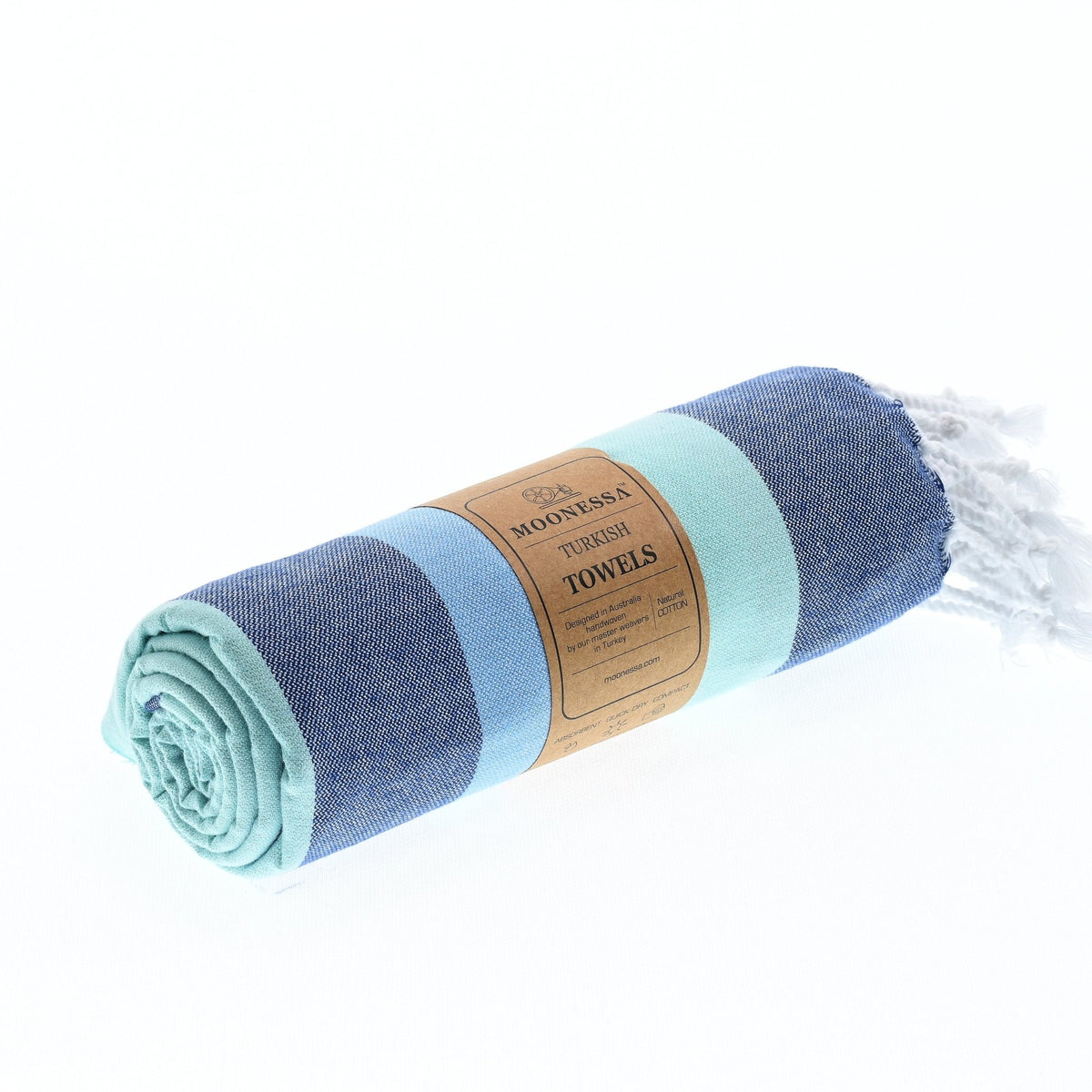 Swan River Series Turkish Towel, Combed Cotton, Navy - Mint - Sky, 340g - Turkish Towel - MOONESSA Australia