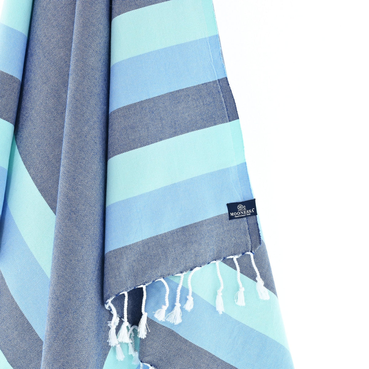 Swan River Series Turkish Towel, Combed Cotton, Navy - Mint - Sky, 340g - Turkish Towel - MOONESSA Australia